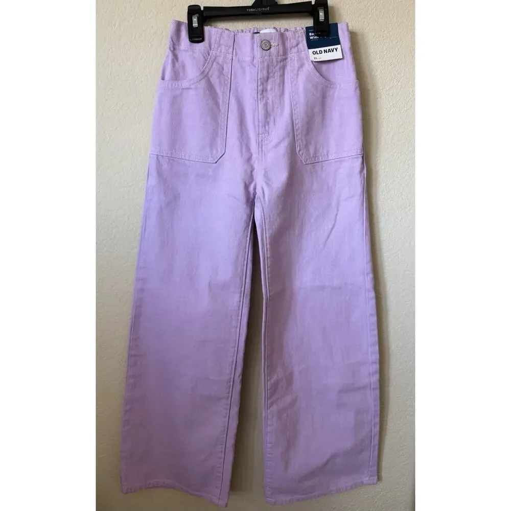 Old Navy Lilac High Rise Baggy Wide Leg Elastic Waist Jeans Pants Size XL 12